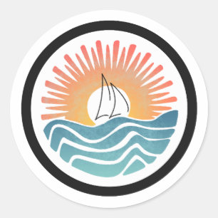 Adesivo Redondo Vela Sunset em Laranja e Blue Sticker
