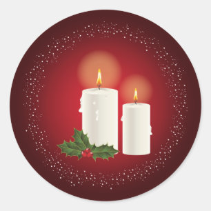 Adesivo Redondo Velas Brancas de Natal Aconchegantes em Vermelho c