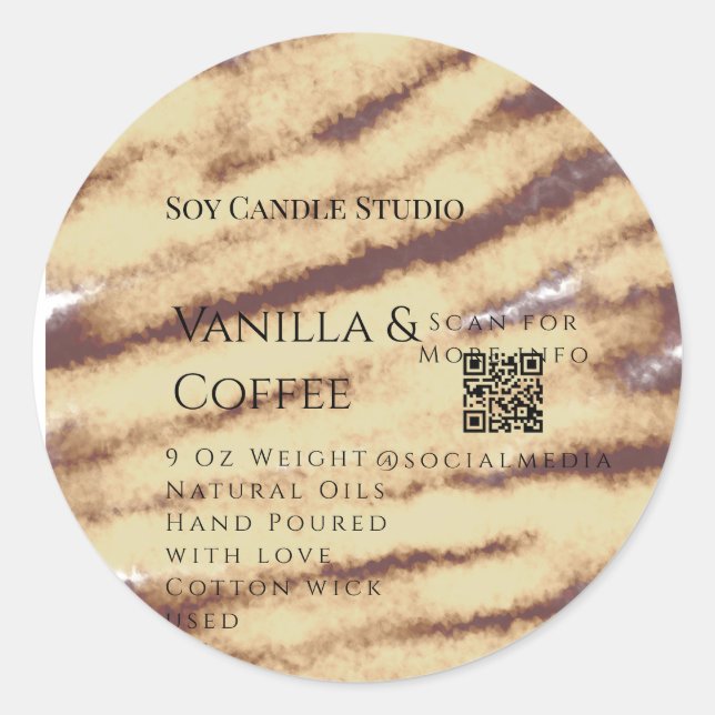 Adesivo Redondo Velas de café de baunilha adicionar barramento QR (Frente)