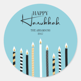 Adesivo Redondo Velas de Feriado Moderno Feliz Hanukkah