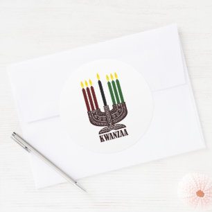 Adesivo Redondo Velas de Kwanzaa, Castanho Verde Vermelho