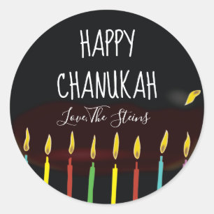 Adesivo Redondo Velas de Menorah "Happy Chanukah"