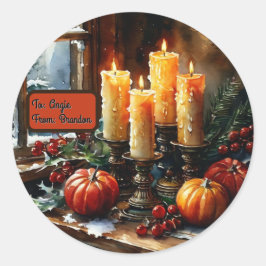 Adesivo Redondo Velas de Natal com Design Personalizável