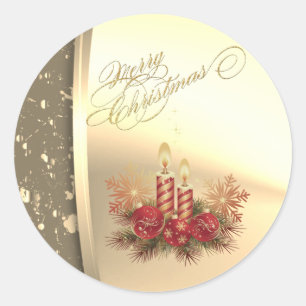 Adesivo Redondo Velas de Natal Modernas, Bolas, Pinheiros, Dourado