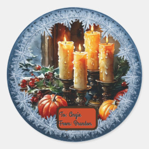 Adesivo Redondo Velas de Natal Personalizáveis em Forma de Floco d