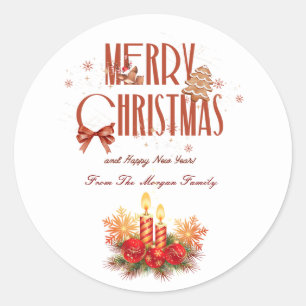 Adesivo Redondo Velas de Natal Vermelhas Elegantes Feliz Natal