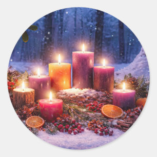 Adesivo Redondo Velas de Natal Yule no Solstício de Inverno na Nev