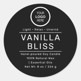 Adesivo Redondo Velas de Soja Artesanais Rótulo Minimalista Preto 