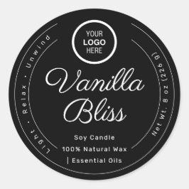 Adesivo Redondo Velas de Soja Artesanais Rótulo Minimalista Preto