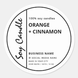 Adesivo Redondo Velas de soja simples e de borda branca, minimalis