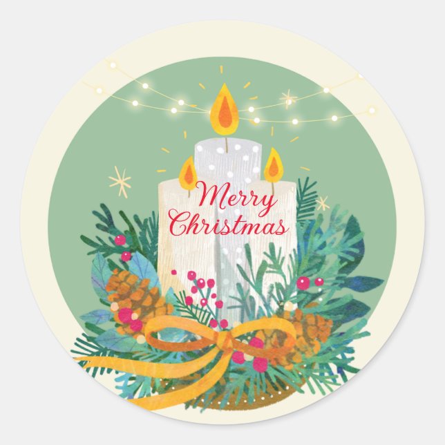 Adesivo Redondo Velas decoradas de Natal felizes (Frente)