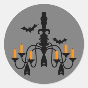 Adesivo Redondo Velas e morcegos de Halloween mais candelabro