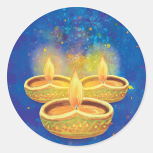Adesivo Redondo Velas illuminating pintados mão felizes de Diwali