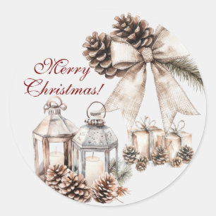 Adesivo Redondo Velas Neve Pinhas Natal