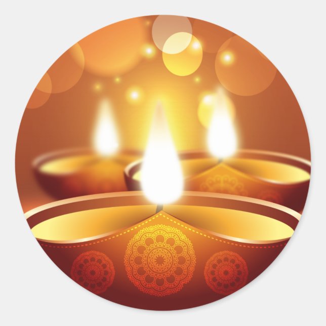 Adesivo Redondo Velas ouros de celebração de Diwali (Frente)