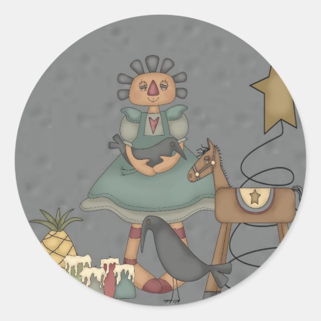 Adesivo Redondo Velas primitivas da estrela da lata do corvo do (Frente)