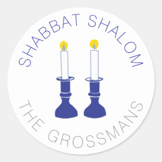 Adesivo Redondo Velas Shalom Shabbat Velas Personalizadas - Azul