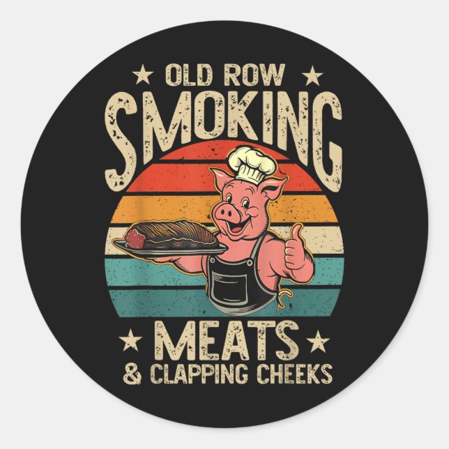 Adesivo Redondo Velhas Linhas Fumando Refeições E Fapeando Cheeks  (Frente)