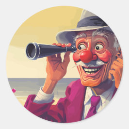 Adesivo Redondo Velho com Espirampo na Praia, Engraçado