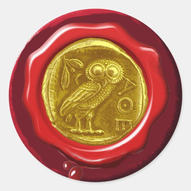 ADESIVO REDONDO VELHO DOURADO AMARELO ANTICO OWL SEAL DE CERAS VER (Frente)
