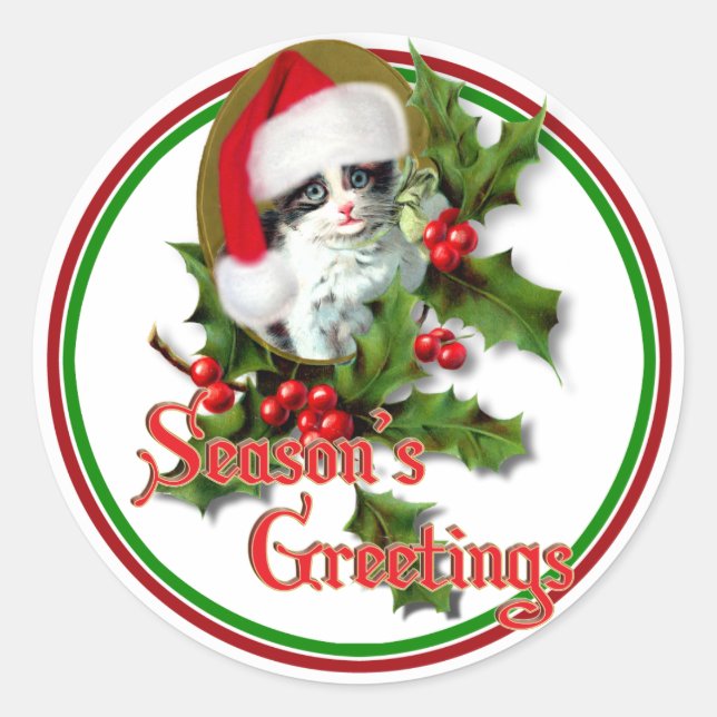Adesivo Redondo Velho Estilo Saudações da Época de Kitten (Frente)