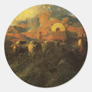 Adesivo Redondo Velho Oeste Americano, Trilha Overland por Johnson