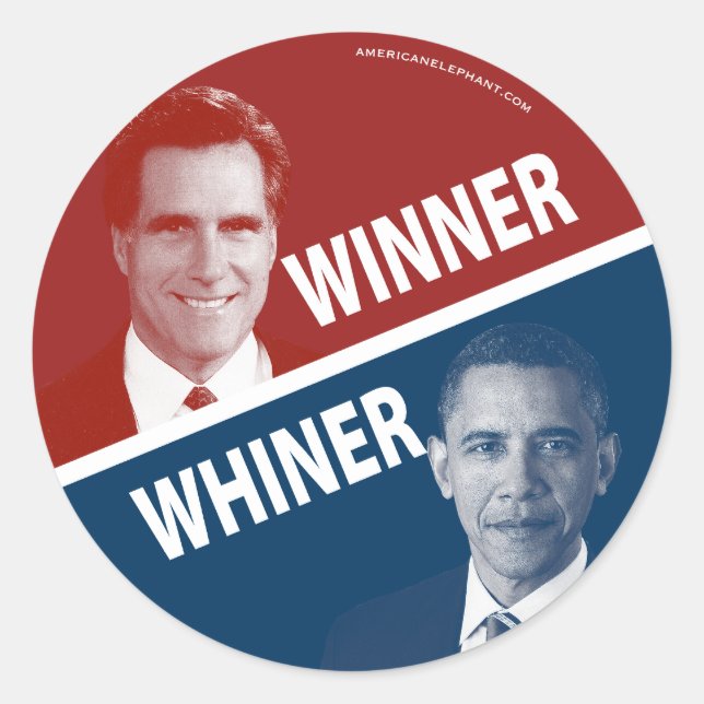 Adesivo Redondo Vencedor ou Whiner Romney Vs Obama (Frente)