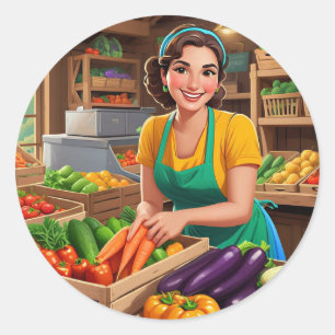 Adesivo Redondo Vendedores de legumes frescos personalizáveis