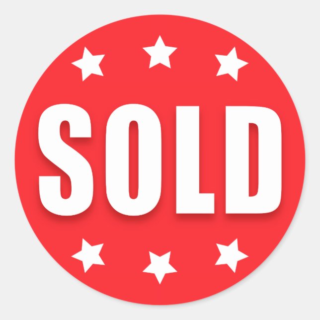 Adesivo Redondo Vender autocolantes com estrelas, vermelho e branc (Frente)