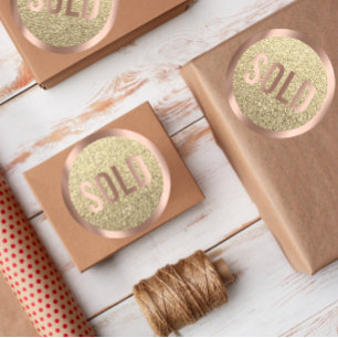 Adesivo Redondo Vendido Glitter Rosa Dourado Agente Imobiliário M