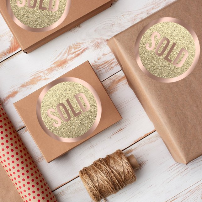 Adesivo Redondo Vendido Glitter Rosa Dourado Imobiliário Agent Met (Criador carregado)