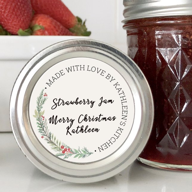 Adesivo Redondo Veneração de Natal Feita Com Vazio De Amor (Christmas Greenery Made With Love Blank Classic Round Sticker)