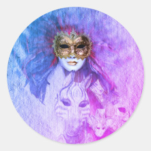Adesivo Redondo Venetian Mask, Carnaval, Vintage Art - Itália