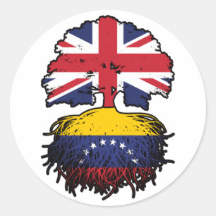 Adesivo Redondo Venezuela Bandeira das Raízes da Árvore Britânica