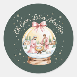 Adesivo Redondo Venha Vamos Adorá-Lo Jesus Natal Rosa Coquette