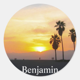 Adesivo Redondo Venice Beach California Sunset Souvenir