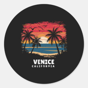 Adesivo Redondo Venice Beach Califórnia Surfista Árvore de Palma S