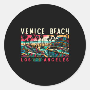 Adesivo Redondo Venice Beach Los Angeles Viagem Summer Family Vaca