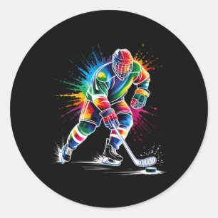 Adesivo Redondo Ventoinha Colorida de Hockey no Gelo com Tinta Cor