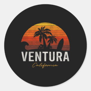 Adesivo Redondo Ventura Beach California Palms Vacing Surf Sundo