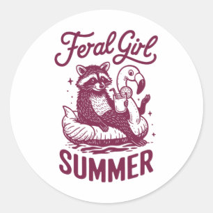 Adesivo Redondo Verão da Menina Feral Vacay do Guaxinim Panda Lixo
