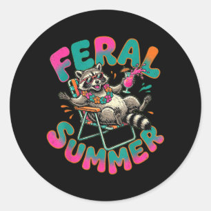 Adesivo Redondo Verão Feral Rato Lavar Exótico Férias Praia Engraç