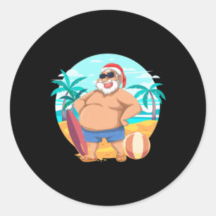 Adesivo Redondo Verão havaiano Papai Noel engraçado Natal tropical