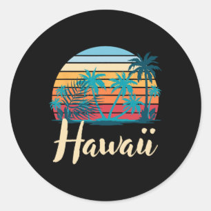 Adesivo Redondo Verão Retro Havaiano Férias Palmeiras Tropical