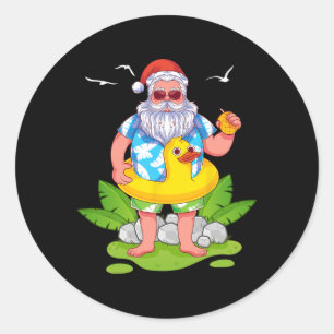 Adesivo Redondo Verão Tropical Divertido Papai Noel Havaiano Natal