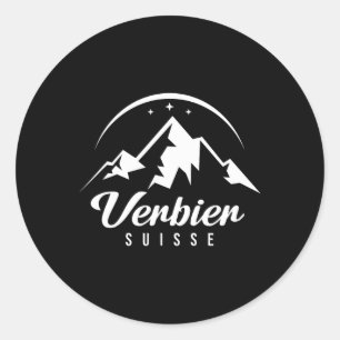 Adesivo Redondo Verbier Suiça Ski Resort Ski Snowboard