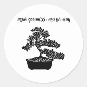 Adesivo Redondo Verdade Beleza Abstrato Bonsai Citação