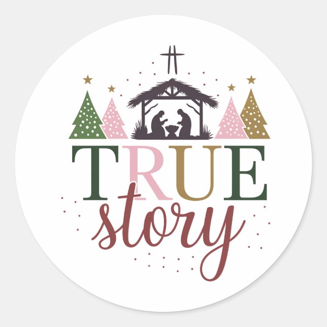 Adesivo Redondo Verdadeira Bíblia de Natal da História (Frente)