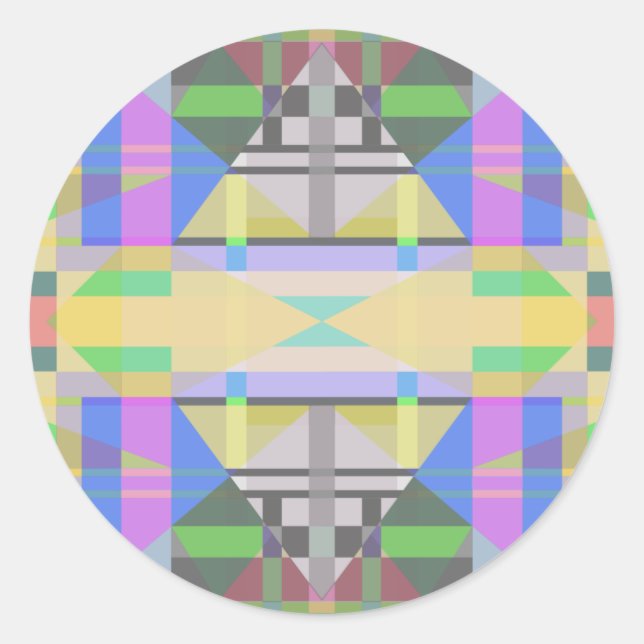 Adesivo Redondo Verde Amarelo Azul Roxo Geométrico (Frente)