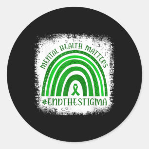 Adesivo Redondo Verde Arco-Íris Saúde Mental S Consciência Mês
